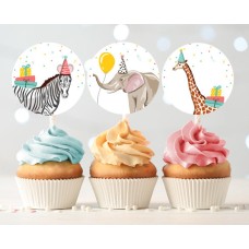 779770T Safari animal party set 20 mini discuri caketoppers comestibile din vafa gata decupate D5cm